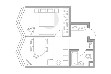 Планировка однокомнатной(квартира) площадью 43.5 квадратных метров в ЖК “ЖК Мневники от Гранель”