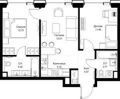 Планировка двухкомнатной(квартира) площадью 55.6 квадратных метров в “ЖК SET (Сет)”