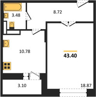 Планировка однокомнатной(квартира) площадью 43.4 квадратных метров в “ЖК Преображенская Площадь”