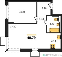 Планировка однокомнатной(квартира) площадью 40.79 квадратных метров в “ЖК Подольские кварталы”
