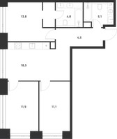 Планировка трехкомнатной(квартира) площадью 69.7 квадратных метров в “ЖК Войс”