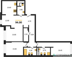 Планировка трехкомнатной(квартира) площадью 94 квадратных метров в “ЖК Маршал”