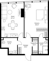 Планировка однокомнатной(квартира) площадью 66.6 квадратных метров в “ЖК ОНЕ”