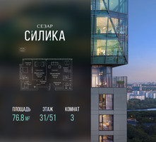 Планировка трехкомнатной(квартира) площадью 76.8 квадратных метров в “ЖК СЕЗАР СИЛИКА”