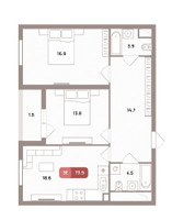 Планировка трехкомнатной(квартира) площадью 73.9 квадратных метров в “ЖК Проспект 39”