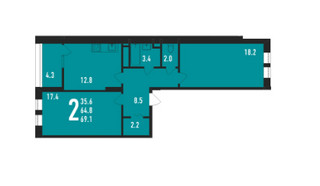 Планировка двухкомнатной(квартира) площадью 63.2 квадратных метров в “ЖК Ивантеевка 2020”