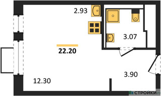 Планировка студии(квартира) площадью 22.2 квадратных метров в “ЖК Квартал Ивакино”