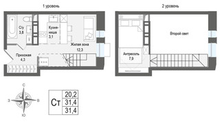 Планировка студии(квартира) площадью 31.4 квадратных метров в “ЖК КИНОКВАРТАЛ”