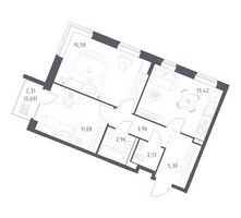 Планировка двухкомнатной(квартира) площадью 55.12 квадратных метров в “ЖК Квартал Западный”