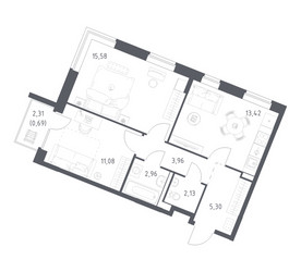 Планировка двухкомнатной(квартира) площадью 55.12 квадратных метров в ЖК “ЖК Квартал Западный”