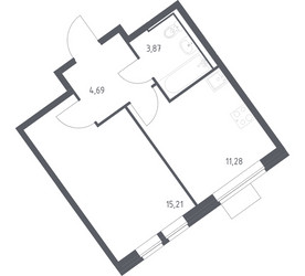 Планировка однокомнатной(квартира) площадью 35.05 квадратных метров в ЖК “ЖК Молжаниново”