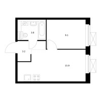 Планировка однокомнатной(квартира) площадью 32 квадратных метров в “ЖК Зеленый парк”