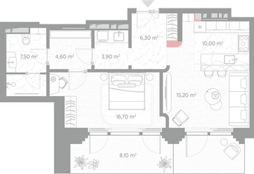 Планировка однокомнатной(квартира) площадью 72.3 квадратных метров в ЖК “ЖК Николь”