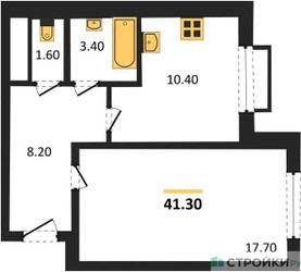 Планировка однокомнатной(квартира) площадью 41.3 квадратных метров в ЖК “ЖК Римский”