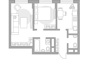 Планировка двухкомнатной(квартира) площадью 51.47 квадратных метров в ЖК “ЖК Живописный”