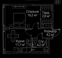 Планировка однокомнатной(квартира) площадью 39.1 квадратных метров в “ЖК СЕЗАР БУДУЩЕЕ”