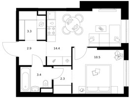 Планировка однокомнатной(квартира) площадью 36.8 квадратных метров в “ЖК Кавказский бульвар 51”