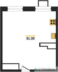 Планировка однокомнатной(апартаменты) площадью 29.6 квадратных метров в ЖК “ЖК Легендарный квартал на Ботаническом саду”