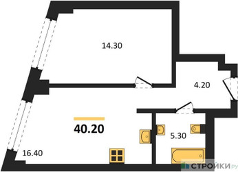 Планировка однокомнатной(квартира) площадью 40.2 квадратных метров в ЖК “ЖК Родина Парк”