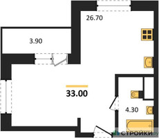 Планировка студии(квартира) площадью 33 квадратных метров в “ЖК Школьный”