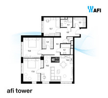 Планировка 4+ комнатной(квартира) площадью 115.1 квадратных метров в “ЖК AFI Tower (Афи Тауэр)”