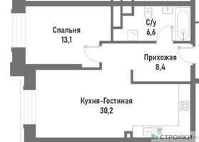 Планировка однокомнатной(квартира) площадью 51 квадратных метров в “ЖК Ренессанс”
