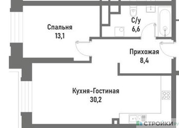Планировка однокомнатной(квартира) площадью 51 квадратных метров в ЖК “ЖК Ренессанс”