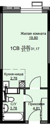 Планировка студии(квартира) площадью 31.5 квадратных метров в ЖК “ЖК Соболевка”
