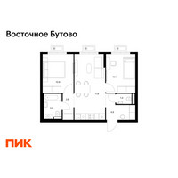 Планировка двухкомнатной(квартира) площадью 51.4 квадратных метров в “ЖК Восточное Бутово”