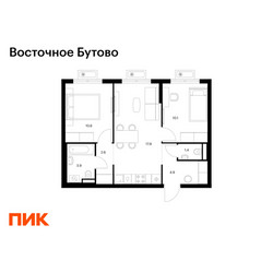 Планировка двухкомнатной(квартира) площадью 51.4 квадратных метров в ЖК “ЖК Восточное Бутово”