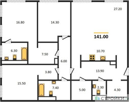 Планировка трехкомнатной(квартира) площадью 143.7 квадратных метров в “Роскошный квартал Life Time”