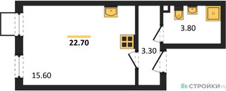 Планировка студии(квартира) площадью 22.7 квадратных метров в “ЖК Лучи-2”