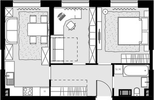 Планировка двухкомнатной(квартира) площадью 52 квадратных метров в “ЖК MALEVICH (Малевич)”