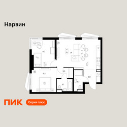 Планировка двухкомнатной(квартира) площадью 61 квадратных метров в ЖК “Нарвин”