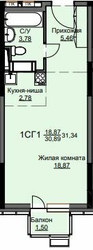 Планировка студии(квартира) площадью 32 квадратных метров в ЖК “ЖК Соболевка”