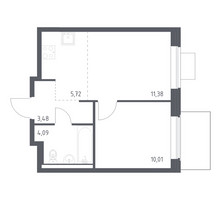 Планировка однокомнатной(квартира) площадью 34.68 квадратных метров в “ЖК Квартал Западный”