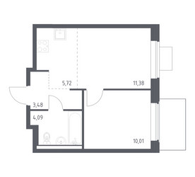 Планировка однокомнатной(квартира) площадью 34.68 квадратных метров в ЖК “ЖК Квартал Западный”
