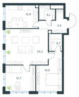 Планировка трехкомнатной(квартира) площадью 78.2 квадратных метров в “ЖК Левел Мичуринский”