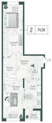 Планировка двухкомнатной(квартира) площадью 75.94 квадратных метров в ЖК “ЖК Рига Хиллс”