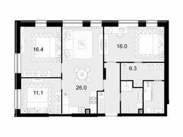 Планировка трехкомнатной(квартира) площадью 92.5 квадратных метров в “ЖК Трилогия Кристалл”