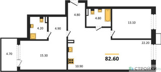 Планировка двухкомнатной(квартира) площадью 82.6 квадратных метров в “ЖК Дзен-кварталы”