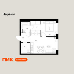 Планировка однокомнатной(квартира) площадью 41.9 квадратных метров в ЖК “Нарвин”