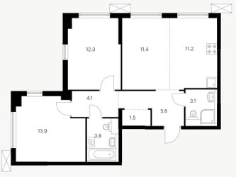 Планировка двухкомнатной(квартира) площадью 67.1 квадратных метров в ЖК “ЖК Большая Академическая 85”