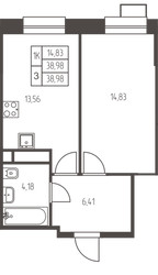 Планировка однокомнатной(квартира) площадью 39 квадратных метров в ЖК “ЖК Новая Ивантеевка”