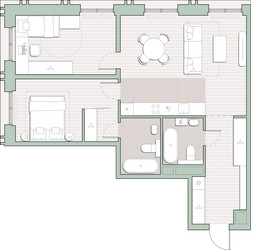 Планировка двухкомнатной(квартира) площадью 73.2 квадратных метров в ЖК “ЖК Среда на Кутузовском”