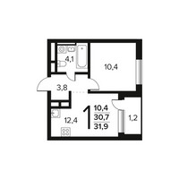 Планировка однокомнатной(квартира) площадью 31.9 квадратных метров в “Новые Ватутинки. Заречный”