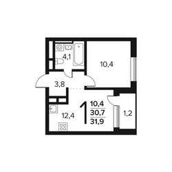 Планировка однокомнатной(квартира) площадью 31.9 квадратных метров в ЖК “Новые Ватутинки. Заречный”