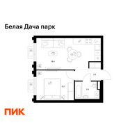 Планировка однокомнатной(квартира) площадью 36.5 квадратных метров в “ЖК Белая Дача парк”