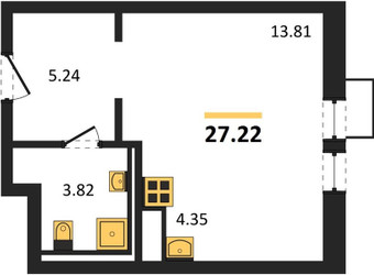 Планировка студии(квартира) площадью 27.22 квадратных метров в ЖК “ЖК Большое Путилково”