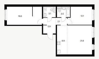 Планировка трехкомнатной(квартира) площадью 76 квадратных метров в “ЖК Бутово Парк 2”
